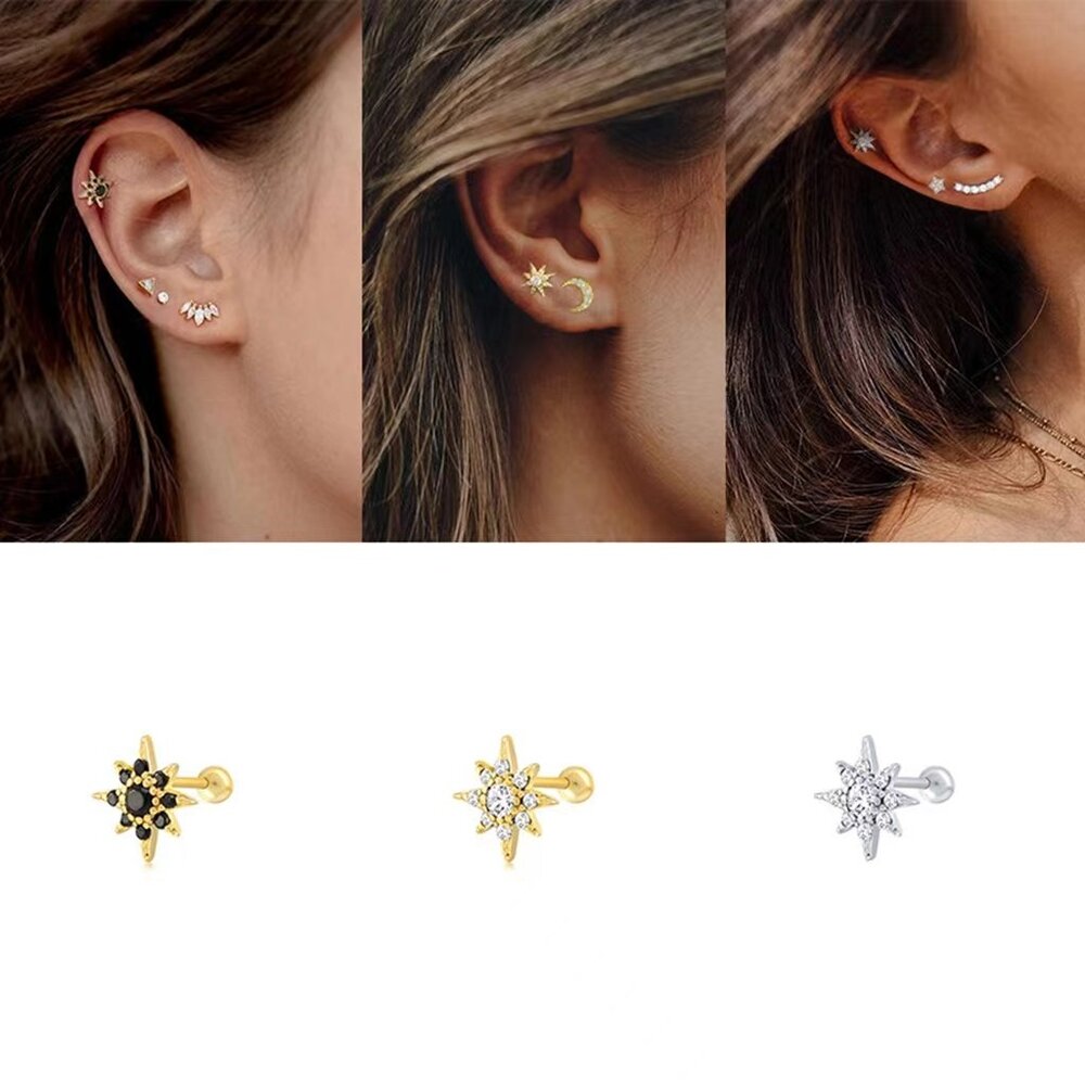 21105 925 Sterling Silver Screw Back Star Stud Earring(Single)| Minimalist Stud